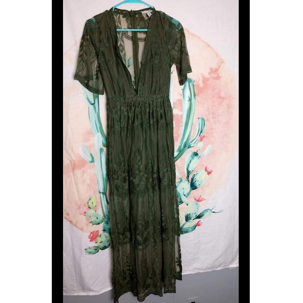 Army Green Long Lace Romper